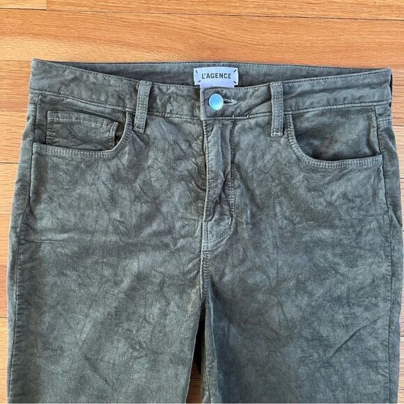L’agence Margot High Rise Ivy Green Velvet Stretch Denim Pants Size 28 - Picture 2 of 11